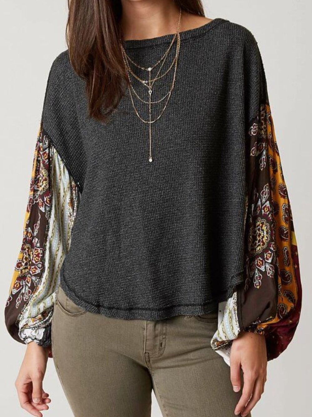 Free People We The Free Oversized Balloon Sleeve Thermal Boho Top Women's size S